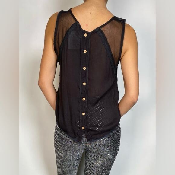 FREE PEOPLE CHEVRON HERRINGBONE ILLUSION LACE BLACK TANK TOP SMALL - Picture 2 of 6